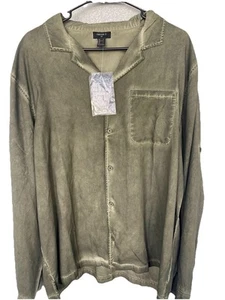 NWT-Forever 21 Men’s Olive Green Button Down Long Sleeve Shirt Size LG - Picture 1 of 10