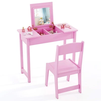 Juego de tocador y silla para niños 2 en 1 juego de tocador de maquillaje de princesa Foto 1 de 4