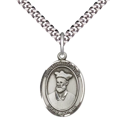 Sterling Silver Saint Philip Neri Medal Pendant 24" Lobster Claw Chain Necklace - Image 1 of 4