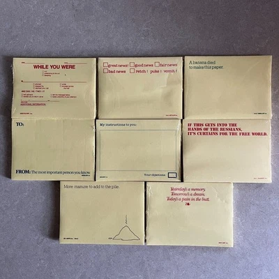 Vintage Lot Bundle of 8 Humerous Post-It Notepads Recycled Paper Products Sealed - Image 1 of 3