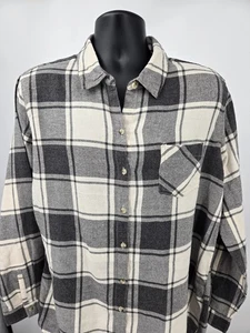 Field & Stream Womens Flannel Shirt 2XL Gray Plaid Pocket Long Sleeve Outdoor - Picture 1 of 15