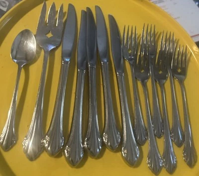 13 Pc Rogers Oneida Repose Bittersweet Stainless Flatware Knives Forks Teaspoon - Image 1 of 4