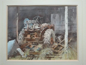 Gerry Ball (b.1948) Watercolour. Old Allis Chalmers Tractor In Barn - Picture 1 of 4