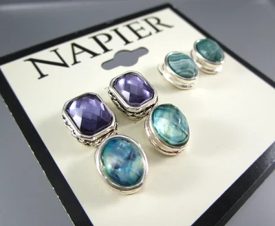 Новый NAPIER изящный серебристого тона 3 пары многоцветный гвоздики Post пирсинг серьги 158o - Изображение 1 из 4