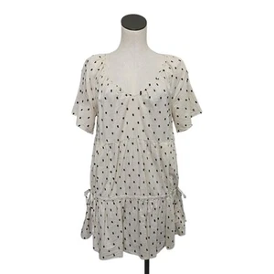 Madewell Lorelei Linen Blend Mini Dress Womens Cream Cotton Clip Dot size Medium - Picture 1 of 12