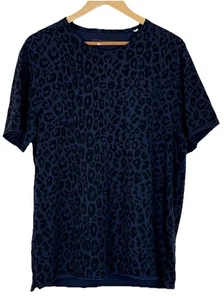 John Varvatos Herren T-Shirt Schwarz Blau Burnout Leoparden Print Raw Edge Tasche L - Bild 1 von 9