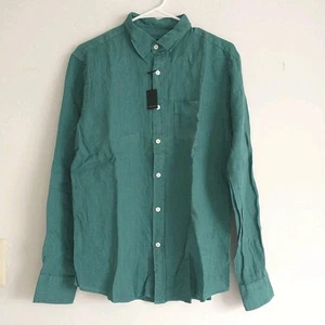 Walker Slater Shirt Mens L/M*Green 100%Linen Button Up Long Sleeve Portugal New - Picture 1 of 11