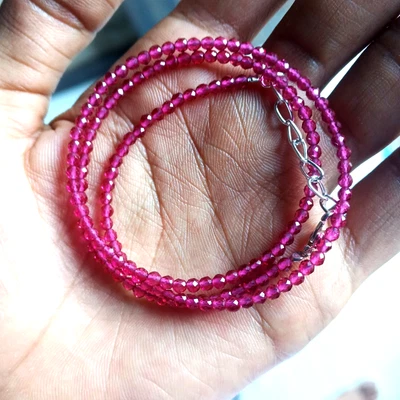 Natural Pink Color Ruby Faceted Round Beads Rondelle Ruby Beads Size2mm Necklace - Image 1 of 2