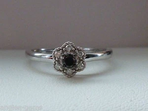 NEW 1/10ct Black Diamond Flower Halo Promise Ring Band- 10k White Gold Sz 6.75 - Picture 1 of 6