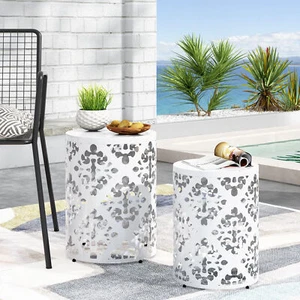 2 Set 11.75"/13.75" Metal Outdoor Side Table End Table Patio Accent Table White - Picture 1 of 11