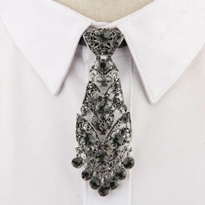 Men's Women Shiny Rhinestone Tie Necktie Adjustable Wedding Formal Party Unisex - Picture 1 of 18