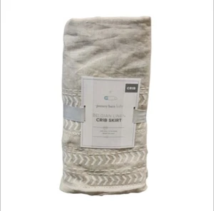 Pottery Barn Baby belgischer Flachs Leinen Krippe Rock bestickt 28”x52” Neu mit Etikett - Bild 1 von 2