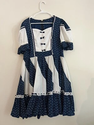 Vintage women's size Large Navy Plaid V-Neck Short Puff Sleeve Dress - Image 1 of 4