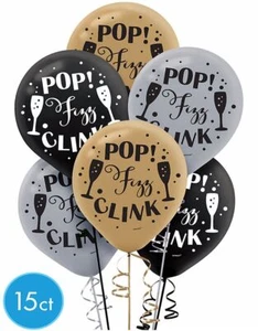 Globos Negro Oro y Plata Pop Fizz Clink Feliz Año Nuevo Fiesta Decoración ~ 15 - Imagen 1 de 6