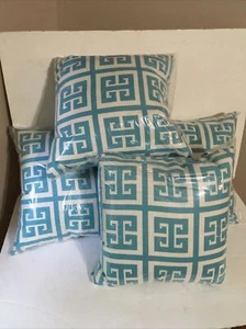 Lot of 4-Simply Daisy 16" x 16" Geometric Decorative Outdoor Pillow, Bahama blue - Picture 1 of 5