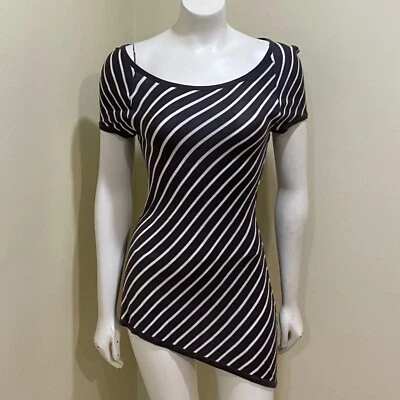 INC International Concepts Top Women's S Brown White Stripe Asymmetrical Hem - Image 1 of 4