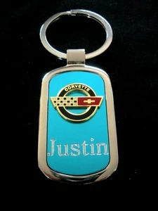 Corvette C4 Blue Onyx & Silver Key Chain-Free Hand Engraving - Picture 1 of 1