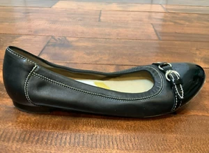 AGL Black Leather & Patent Leather Cap Toe Flats W/ Strap, Size 39 | 9 - Picture 1 of 8