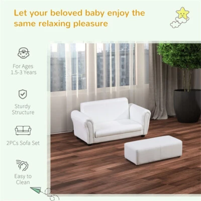 Kids Sofa Set with Footstool Matching Footstool Offers Extra Comfort White - Image 1 of 4