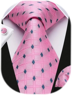 Conjunto de corbatas a cuadros a rayas para hombre y gemelos cuadrados de bolsillo de seda formal  Foto 1 de 4