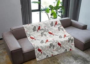 Cardinal Birds Quilted Throw Blanket 50"x60" - Picture 1 of 1