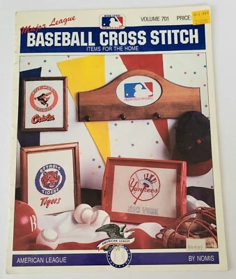 VINTAGE MAJOR LEAGUE BASEBALL CROSS STITCH PATTERN BOOK AMERICAN LEAGUE  - Image 1 of 2