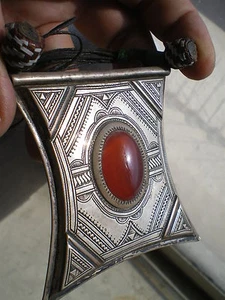 Pendentif Géant Ancien Touareg Argent Gravé Tribal Cornaline (Niger) TALISMAN !! - Picture 1 of 1