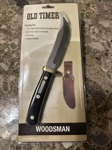 Schrade Old Timer Woodsman Fixed Blade Knife Hunting Bowie w/Leather Sheath - Picture 1 of 7
