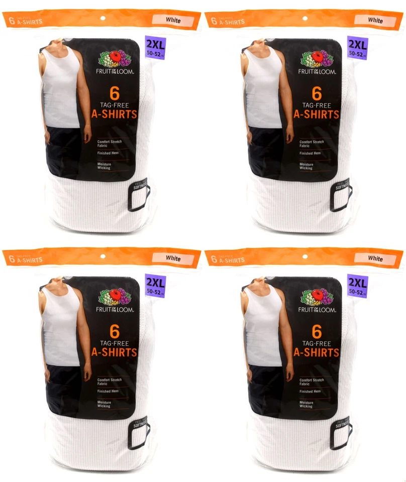 6 White 2xl 50-52 Inch A-shirt Tanks Fruit of The Loom 2eg 127-132 Cm