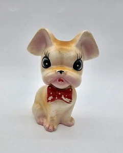 Estatuilla de animal vintage antropomórfica perro cerámica arco rojo ojos azules Japón - Imagen 1 de 11
