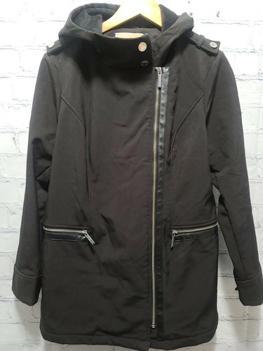 Cappotto giacca donna Michael Kors nero guscio morbido taglia grande PL cappuccio tasche B1