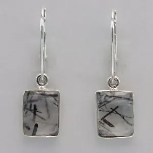 Pendientes Cuadrados/Rectangulares CUARZO RUTILADO con Cierre de Palanca PLATA ESTERLINA 925 18e - Imagen 1 de 9