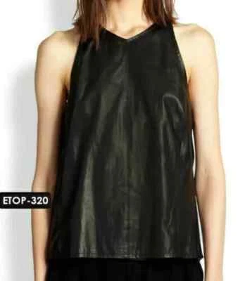 Stylish New Black Women's Top Handmade Real Lambskin Leather Party Casual Classy - Image 1 of 4