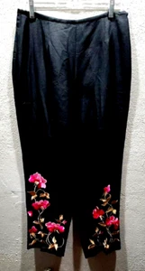 Depeche Mode Yves Cossette Black 100% Silk Pant Embroidered Flowers size 10 - Picture 1 of 8