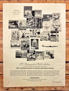 1952 Lockheed Super Constellation Vintage Printanzeige weltweit führende Fluggesellschaften - Bild 1 von 6