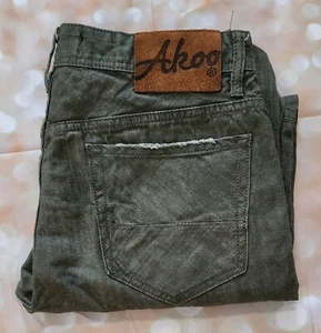 Akoo Jeans No Rivals Moto Green Acid Wash Distressed 34x31 - Picture 1 of 6