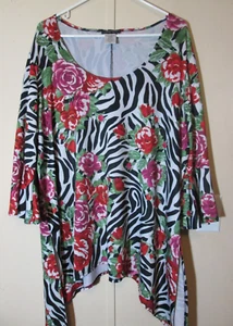 Slinky Brand Woman's Size P2X Floral & Animal Print Waterfall Stretchy Blouse - Picture 1 of 12