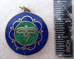 Vintage! Tibet Tibetan Buddhist Silver & Lapis Lazuli Amulet Buddha Eyes - Picture 1 of 1