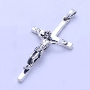 Solid Silver Jesus Crucifix Cross Pendant Sterling 925 Handmade UK - Picture 1 of 2