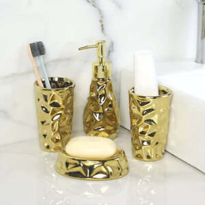 4 Piece Luxurious Modern Gold Ceramic Bathroom Accessory Set