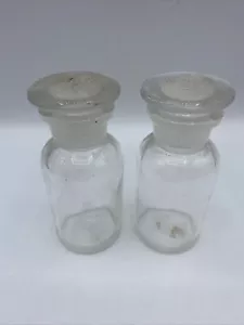 Vintage Pyrex farmacia bottiglia vetro D-9 tappo terra 29 4,5" trasparente USA coppia - Foto 1 di 8
