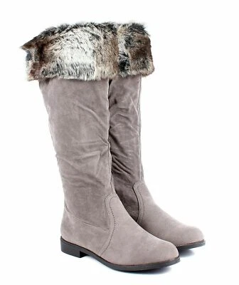 Gris Informal Cremallera Abierta Imitación Gamuza Piel Top Mujer Calcetín Hasta la Rodilla Botas Talla US 5.5 Foto 1 de 4