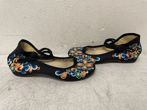 Chinese Cloth Embroidered Multicolor Floral Shoes Ankle Strap Women's - Picture 1 of 8