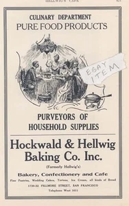 1907 San Francisco California HOCKWALD HELLWIG DA FORNO Dipartimento culinario Filmore St - Foto 1 di 1