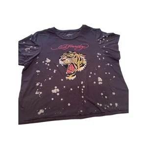 Camiseta Gráfica Ed Hardy De Colección 2X Negra Envejecida Blanqueador Salpicaduras Y2K Ropa de Calle DEFECTUOSA - Imagen 1 de 9