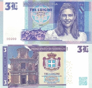 Italien / Seborga; 3 Luigini 2023; Prinzessin Nina UNC; Gabris Matej; Kunst; rot 00000 - Bild 1 von 7