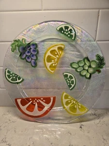 EXC Rare Jan Mitchell Fused Art Glass Serving Platter w/ Fruit and Citrus - 15”W - Picture 1 of 4