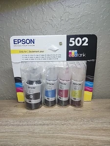 Epson 502 OEM Ink Bottle Set 4 bottles ECO-TANK printers Sealed B/C/Y/M - Picture 1 of 12