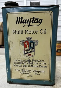 Vintage MAYTAG MULTI-MOTOR OIL Old Tin Metal 1 GALLON Can Collectible NEWTON IA - Picture 1 of 12