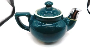 VINTAGE HALL 2 CUP BOSTON TEAPOT EMERALD GREEN W/SILVER SPOUT - Picture 1 of 7